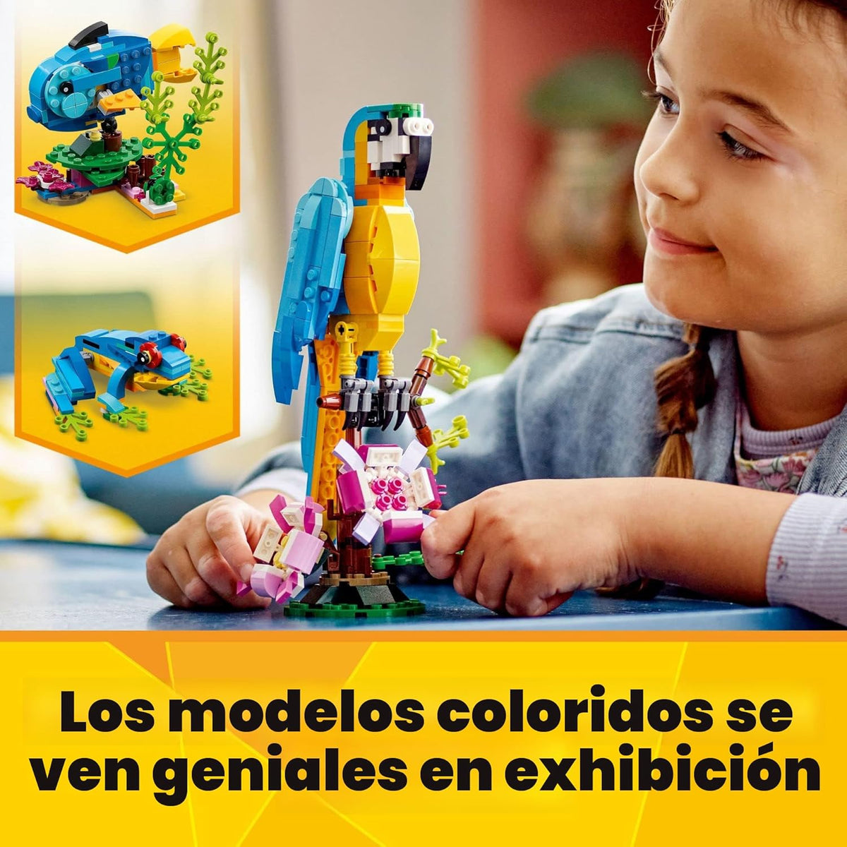 LEGO Creator 31136 - Juego de juguetes de construcción de loro exótico 3 en 1, se transforma en 3 figuras de animales diferentes, desde loros coloridos hasta peces nadadores y ranas lindas, juguetes