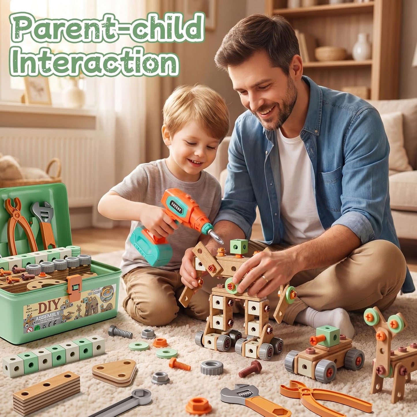 CUTE STONE Juego de herramientas para niños 158PCS con taladro de j...