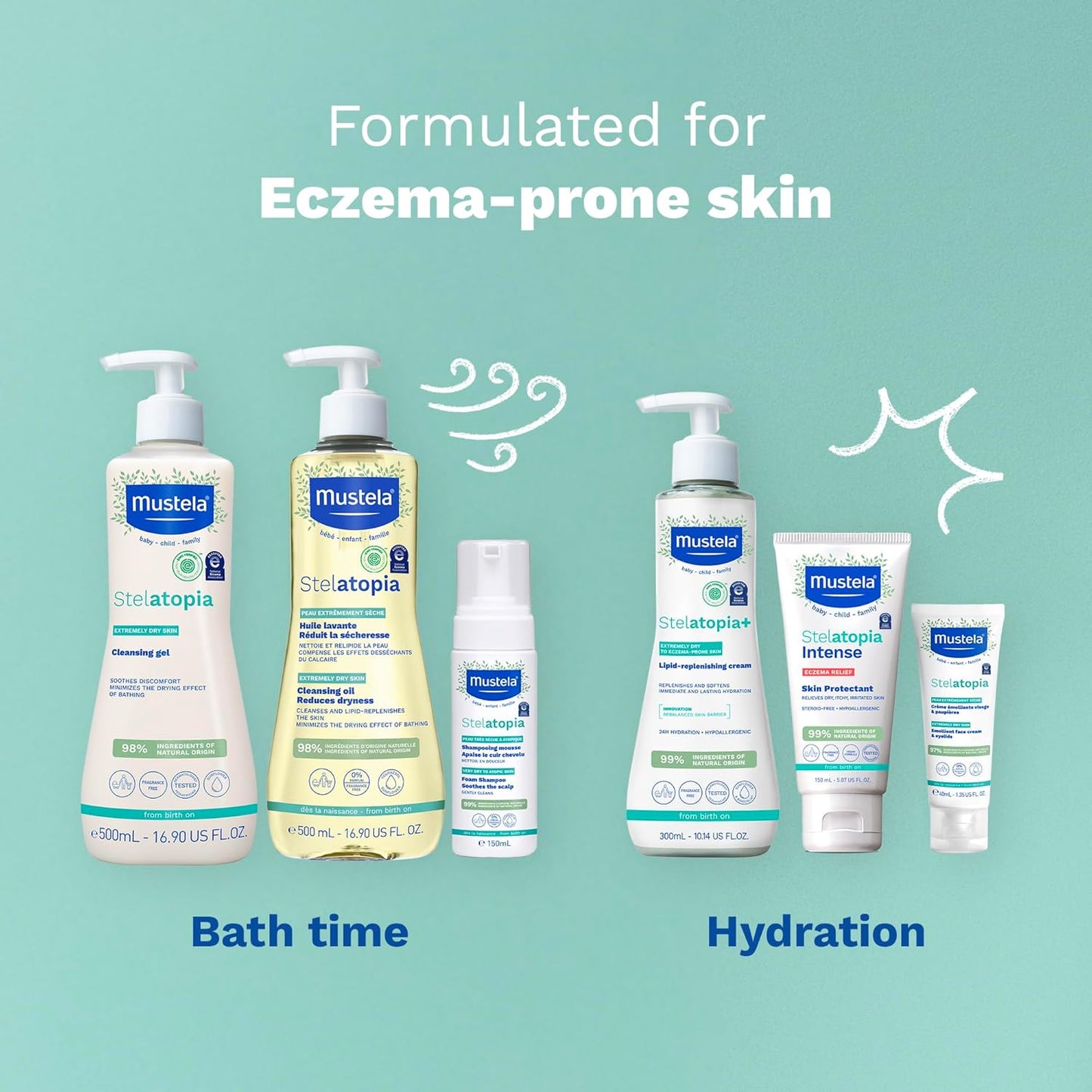 Mustela Stelatopia Aceite Limpiador para Piel con Tendencia al Eczema - Jabón para el Cuerpo del Bebé con Aceite Natural de Aguacate y Girasol - Esenciales de Cuidado de la Piel Familiar - Verificado
