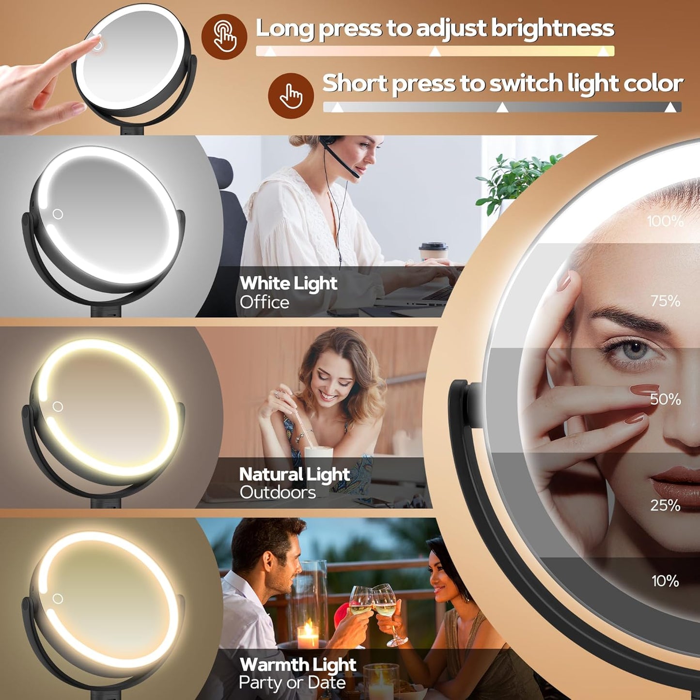 B Beauty Planet Espejo de maquillaje con luces, espejo de aumento i...