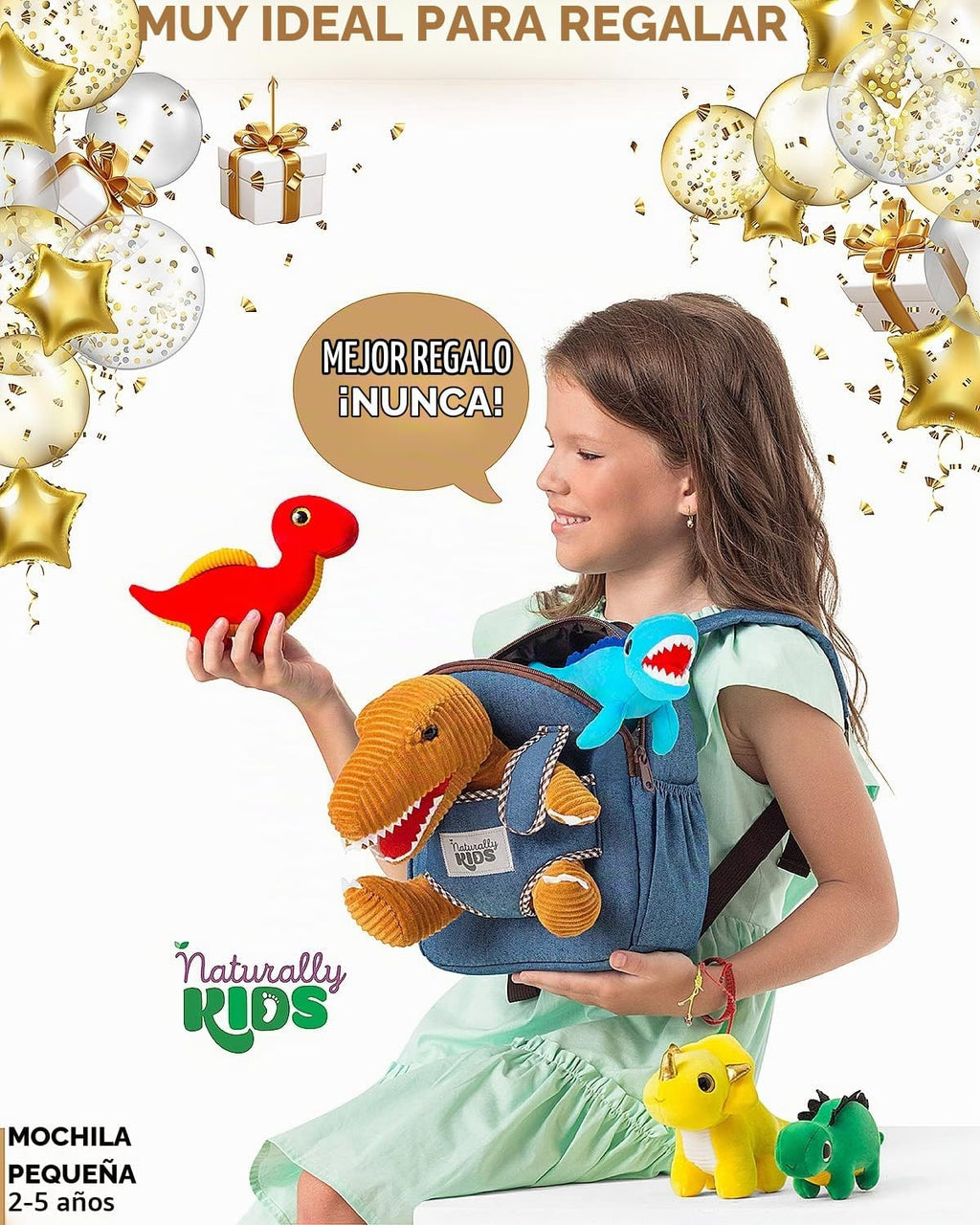 Naturally KIDS Mochila de dinosaurio para niños pequeños con juguet...