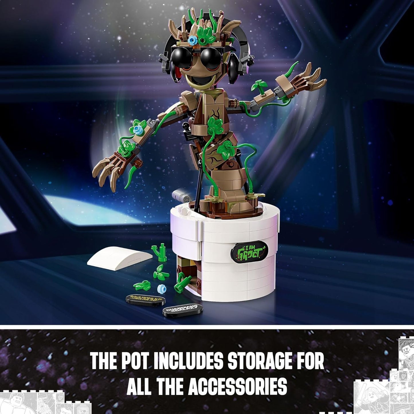 LEGO Marvel Dancing Groot, Guardianes de la Galaxia Juguete, regalo de cumpleaños construible, juguete de Marvel, juego interactivo operado a mano de superhéroe, regalo de Marvel para niños, figura