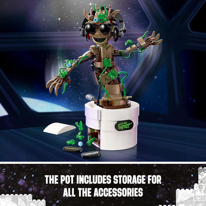 LEGO Marvel Dancing Groot, Guardianes de la Galaxia Juguete, regalo de cumpleaños construible, juguete de Marvel, juego interactivo operado a mano de superhéroe, regalo de Marvel para niños, figura