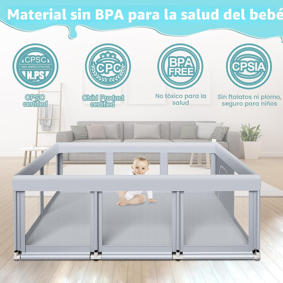Fshibila Corralito grande de 74 x 50 pulgadas, corralito de bebé pa...