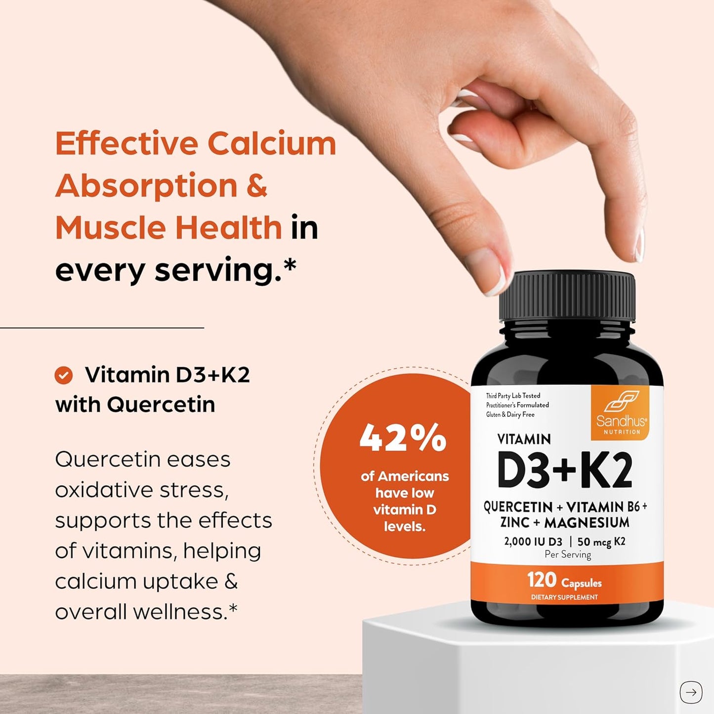 Sandhu's Vitamina D3 K2 Magnesio 2000 UI, 50mcg K2 Cápsulas 120...