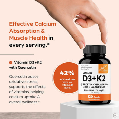 Sandhu's Vitamina D3 K2 Magnesio 2000 UI, 50mcg K2 Cápsulas 120...