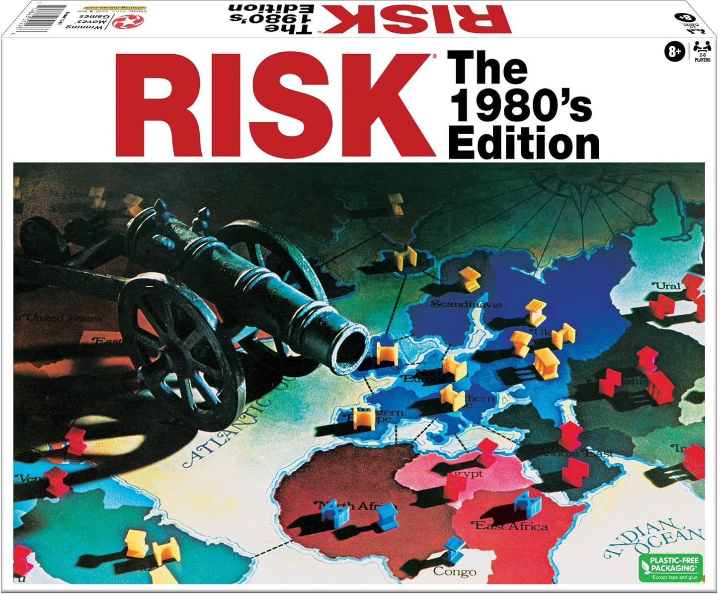 Risk Edición de los 1980 con arte y componentes originales de 1980 de Winning Moves Games USA, juego de mesa de estrategia de dominación mundial para 2 a 6 jugadores, a partir de 8 años
