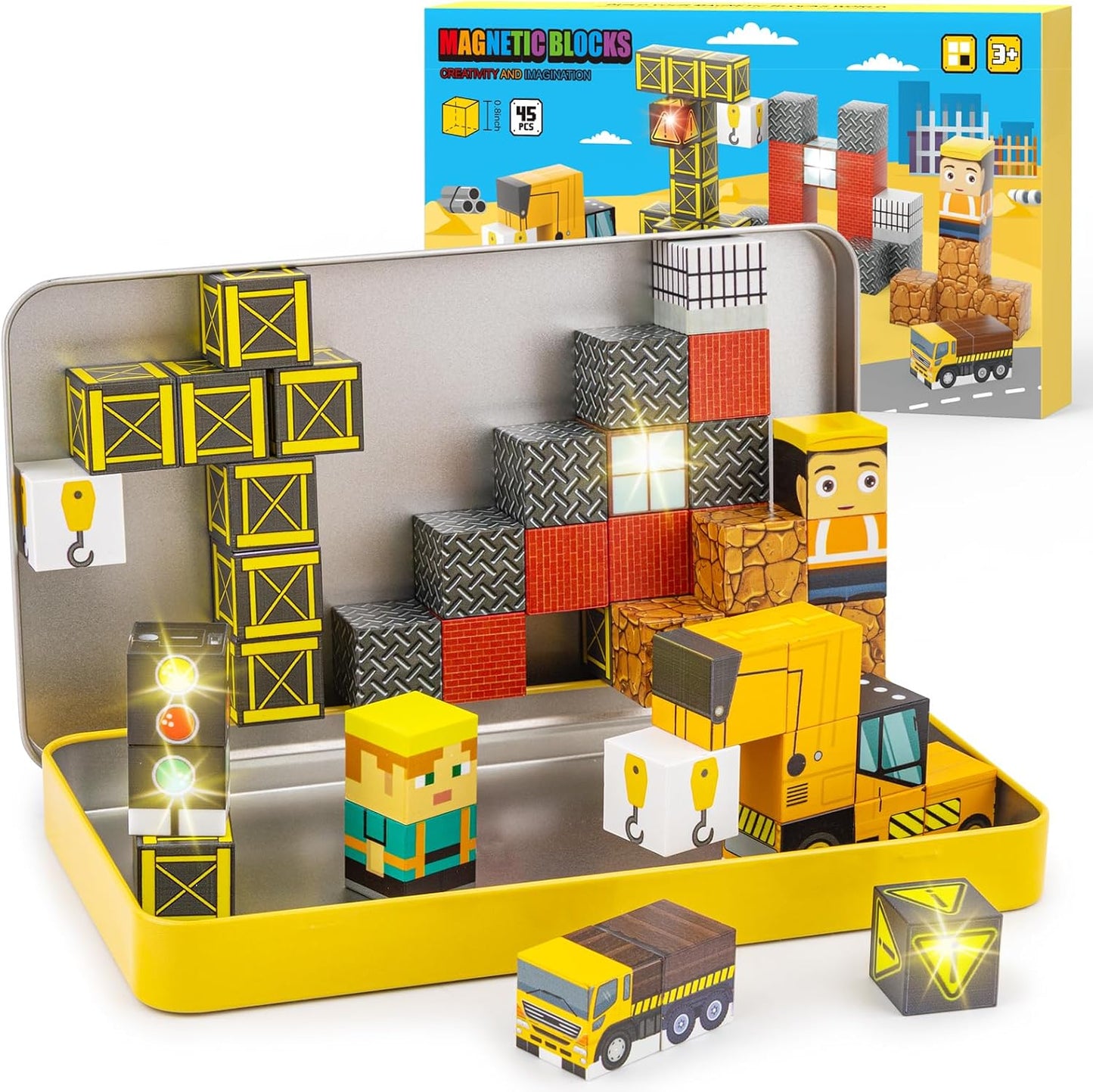 Bloques magnéticos de viaje, 45 unidades, mini cubos de construcció...