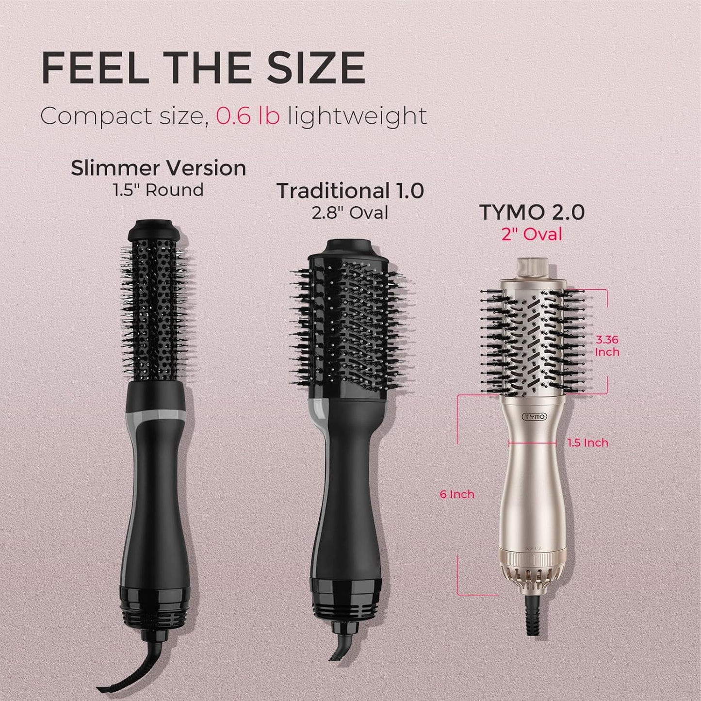 TYMO 2.0 Cepillo Secador de Pelo - Cepillo de Soplado de Aire Caliente, Voluminizador de Un Paso, Rodillo de Barril de 2 Pulgadas Mejorado para Rizar, 3 Veces Más Rápido para Secar, 0.6 lb Ligero
