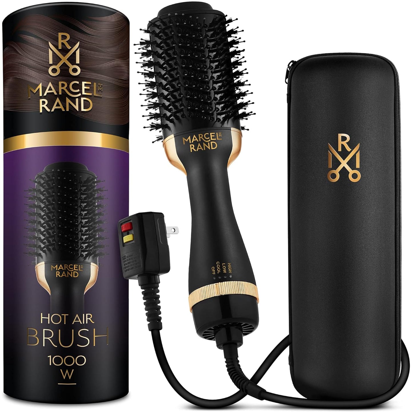 Cepillo secador de pelo ovalado 2 en 1 profesional para mujer, 2.95 pulgadas con estuche rígido de viaje y caja de regalo premium, negro y dorado