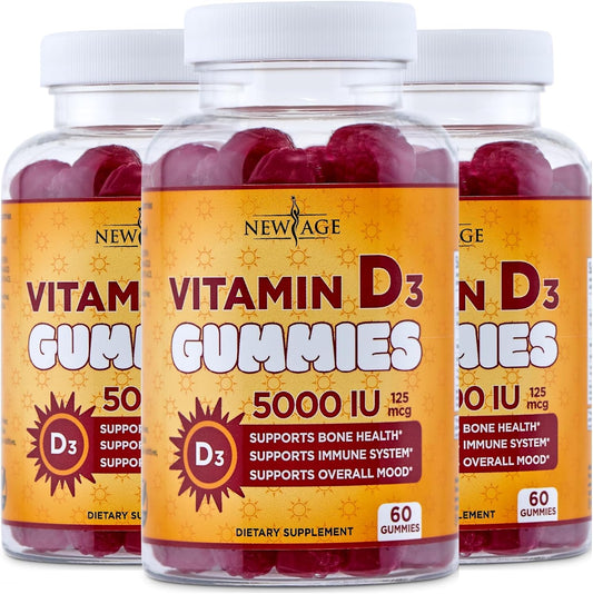 NEW AGE Gomitas de vitamina D3 de 5000 UI de 125 mcg, suplemento in...