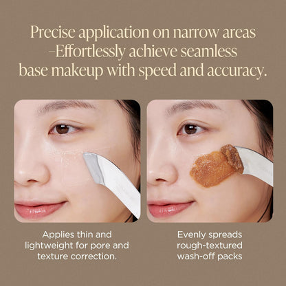 Piccasso Espátula de maquillaje de 2 vías con esponja: base profesional y espátula para el cuidado de la piel para la cara, herramienta de acero inoxidable de doble extremo para una aplicación precisa