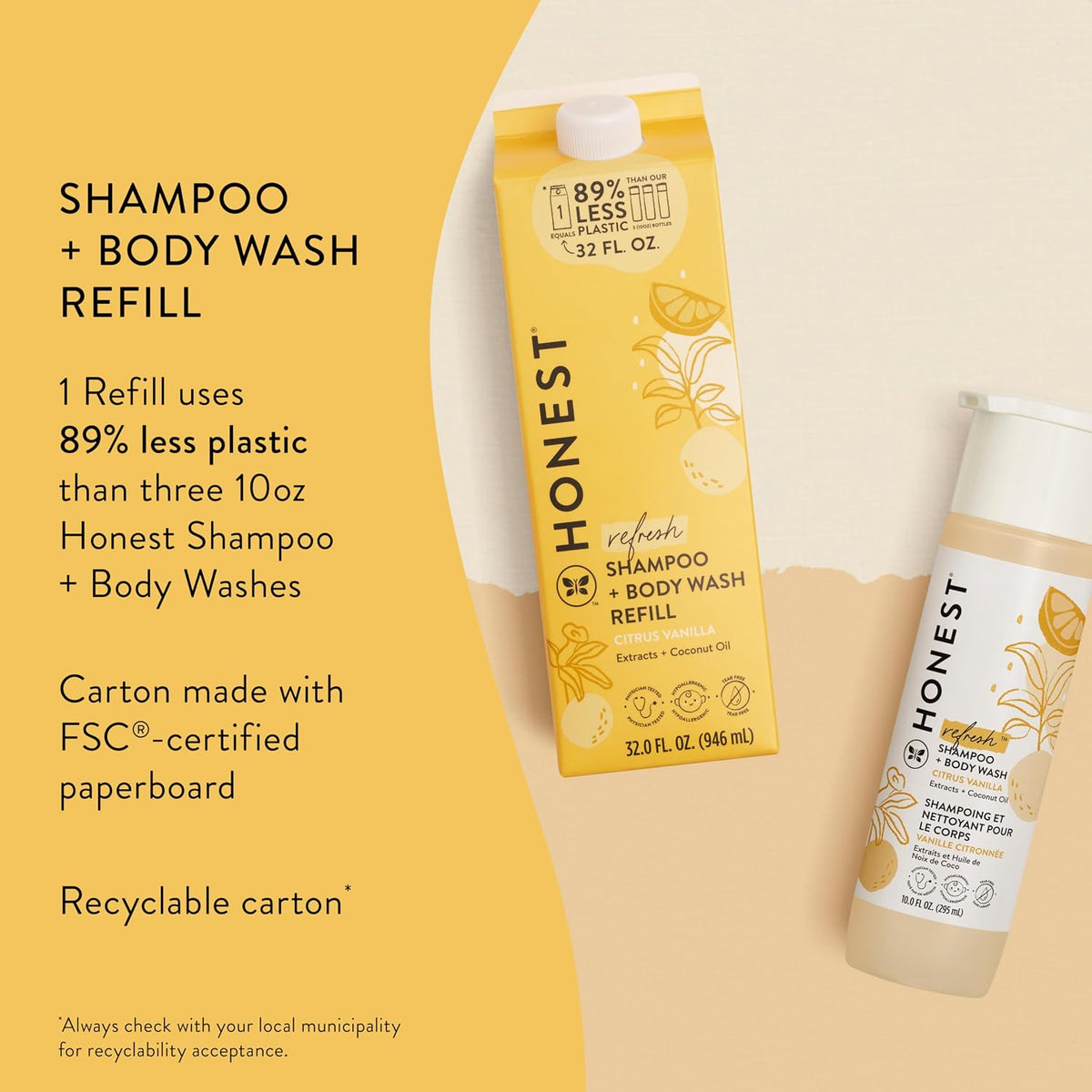 The Honest Company - Rellén de champú y gel de baño 2 en 1, suave p...