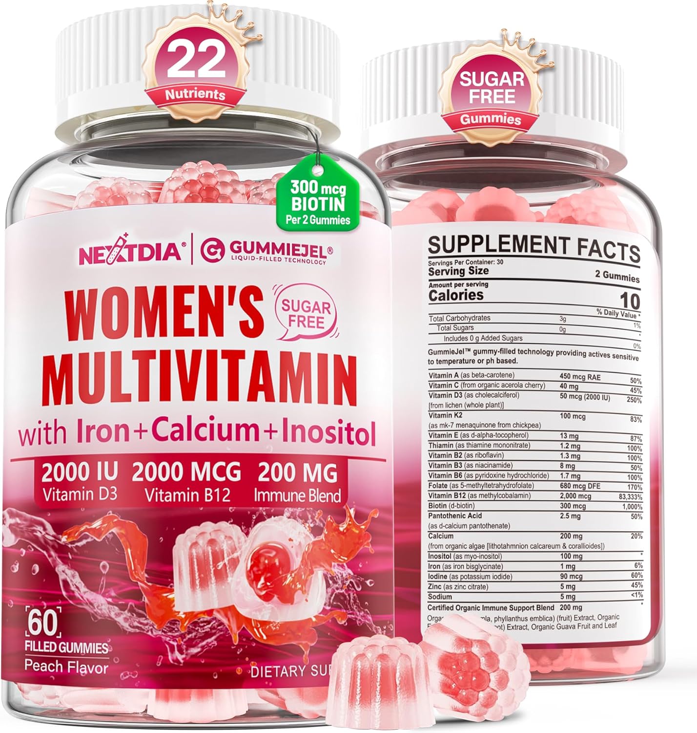 Multivitamínico metilado para mujeres, gomitas, calcio, D3 K2, meti...