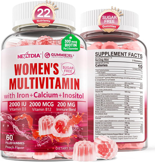 Multivitamínico metilado para mujeres, gomitas, calcio, D3 K2, meti...