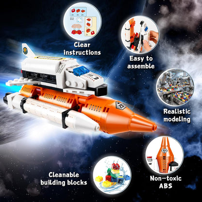 Kit de bloques de construcción de cohetes espaciales 12 en 1, juguete educativo STEM de 6 a 12 años, juego de montaje creativo de 566 piezas para niños