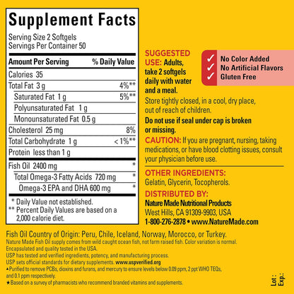 Nature Made Suplementos de aceite de pescado Omega 3, cápsulas blan...