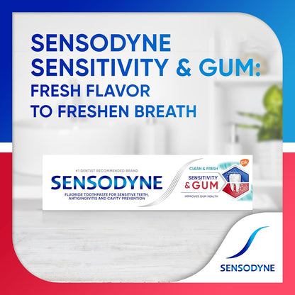 Sensodyne Sensitivity & Gum Sensitive Pasta dental para gingivitis, tratamiento de dientes sensibles, Clean & Fresh - 3.4 oz (paquete de 4)
