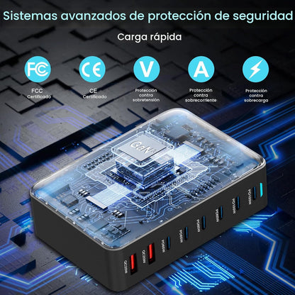 Bloque de carga rápida USB C de 500 W, estación de carga USB multip...