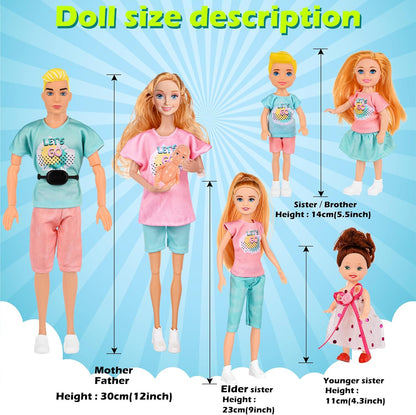 TREKFOX Set de Muñecas Familiares de 7 Personas Incluye Mamá Embara...