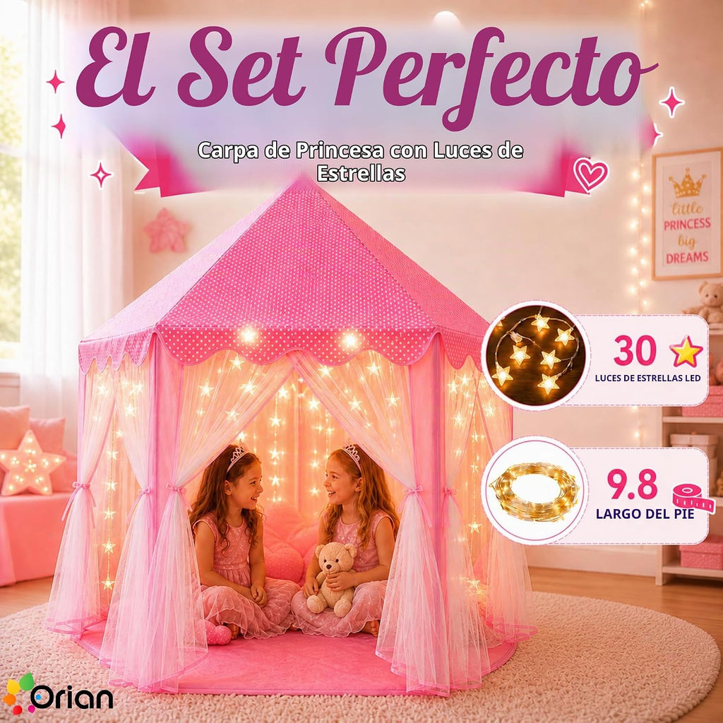 Tienda de campaña ORIAN Princess para niñas, tienda de juegos rosa...