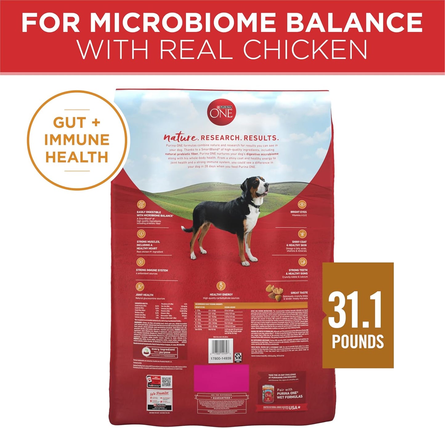 Purina ONE Comida seca para perros con fórmula de pollo y arroz, bo...