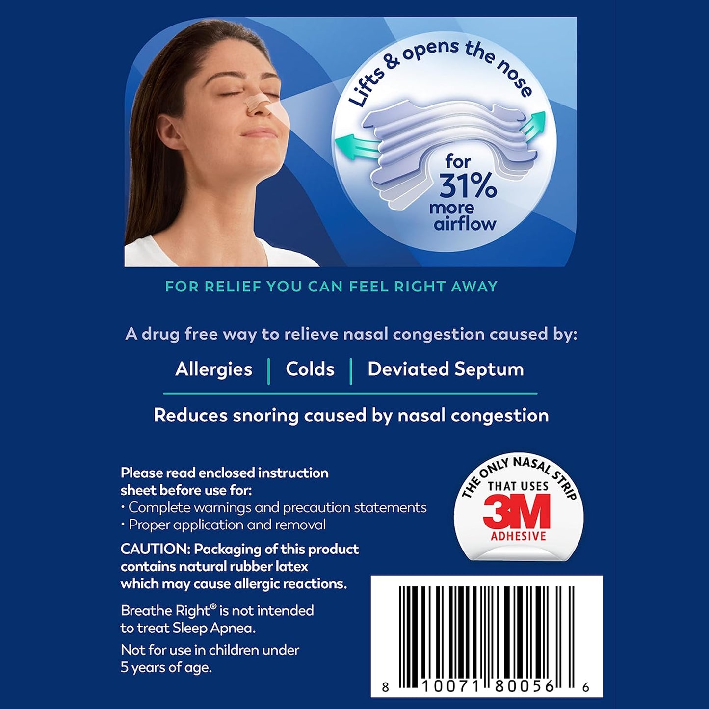 Breathe Right Bandas Nasales | Fuerza Extra | Transparentes | Para Piel Sensible | Solución Sin Fármacos para Ronquidos y Alivio de la Congestión Nasal Causada por Resfriados y Alergias | 44 Unidades