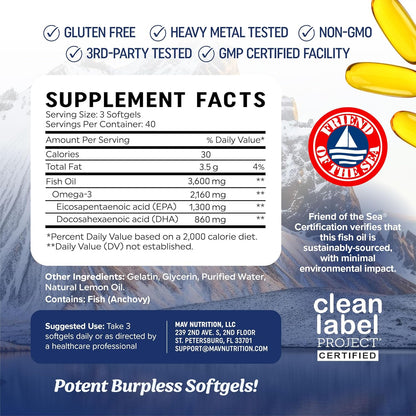 Aceite de pescado DHA Omega 3 de triple fuerza 3600 mg | Más de 210...