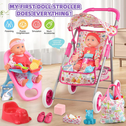 Juego de Cochecito de Muñeca Bebé, Juguetes para Niñas Pequeñas de...
