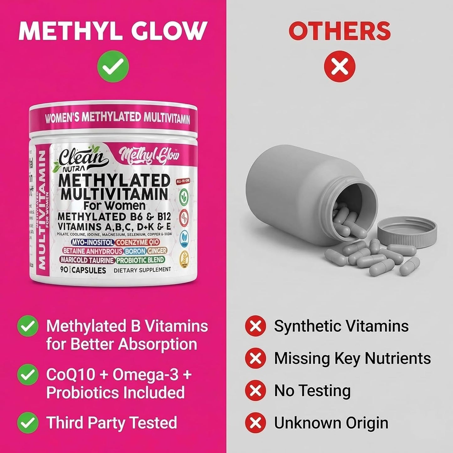 Multivitamino Metilado para Mujeres Vitaminas B6 Metil B12 A B C D...