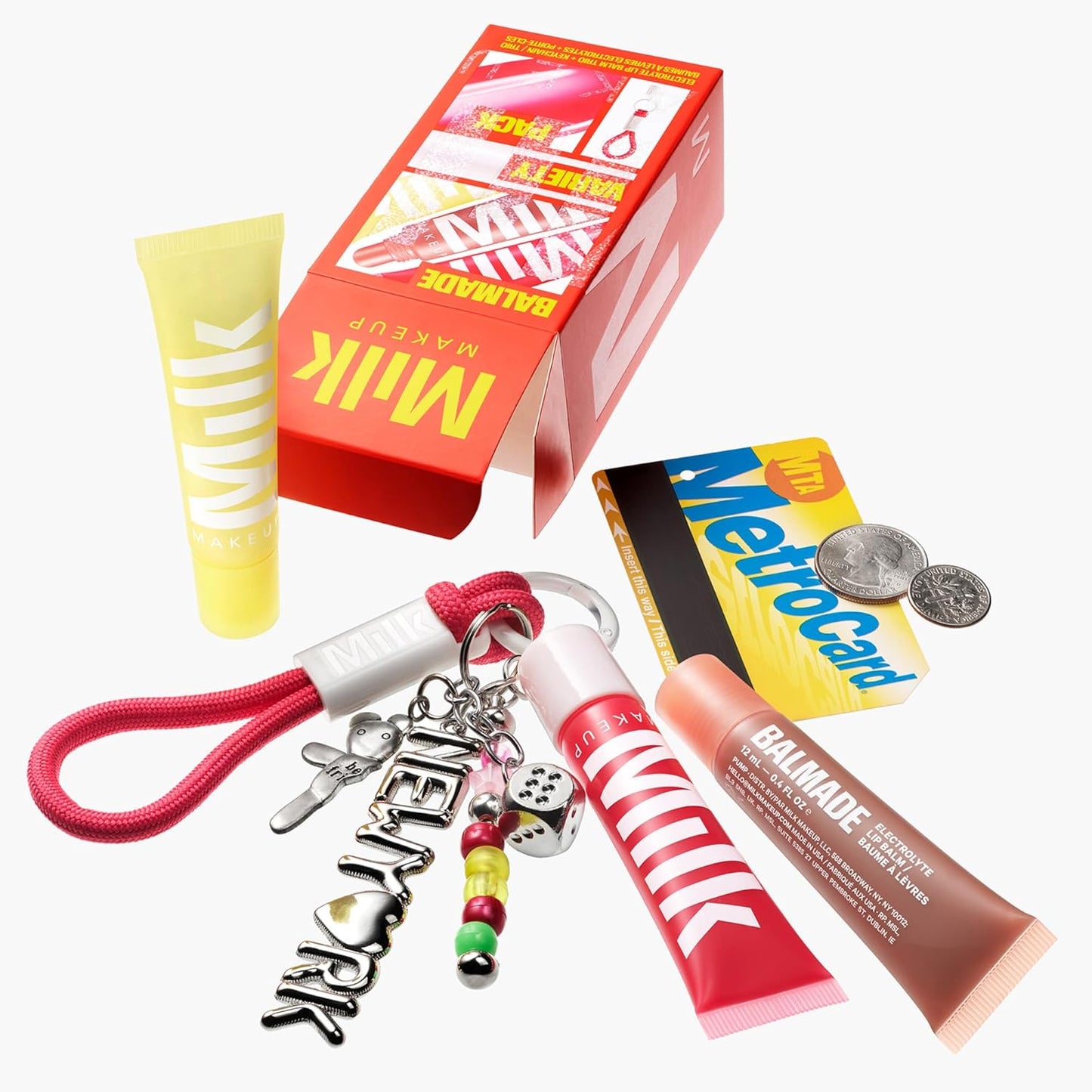 Milk Makeup Set de Regalo de 3 Bálsamos Labiales Hidratantes Balmade – Con Tinte Transparente, Brillos de Alto Brillo para Labios Visiblemente Más Voluminosos + Llavero Exclusivo – Tamaño Completo