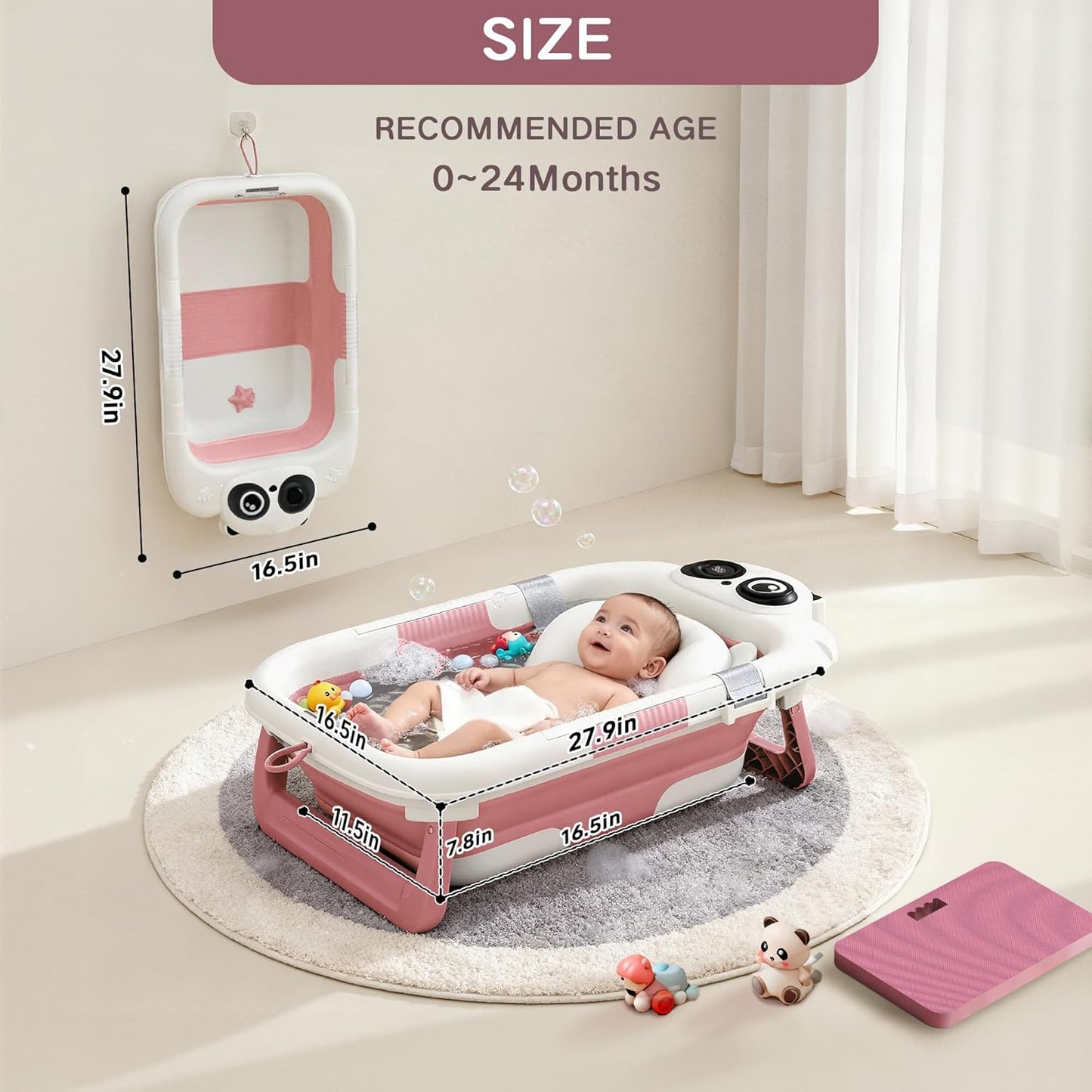 Bañera plegable para recién nacidos a niños pequeños (0-24 meses),...