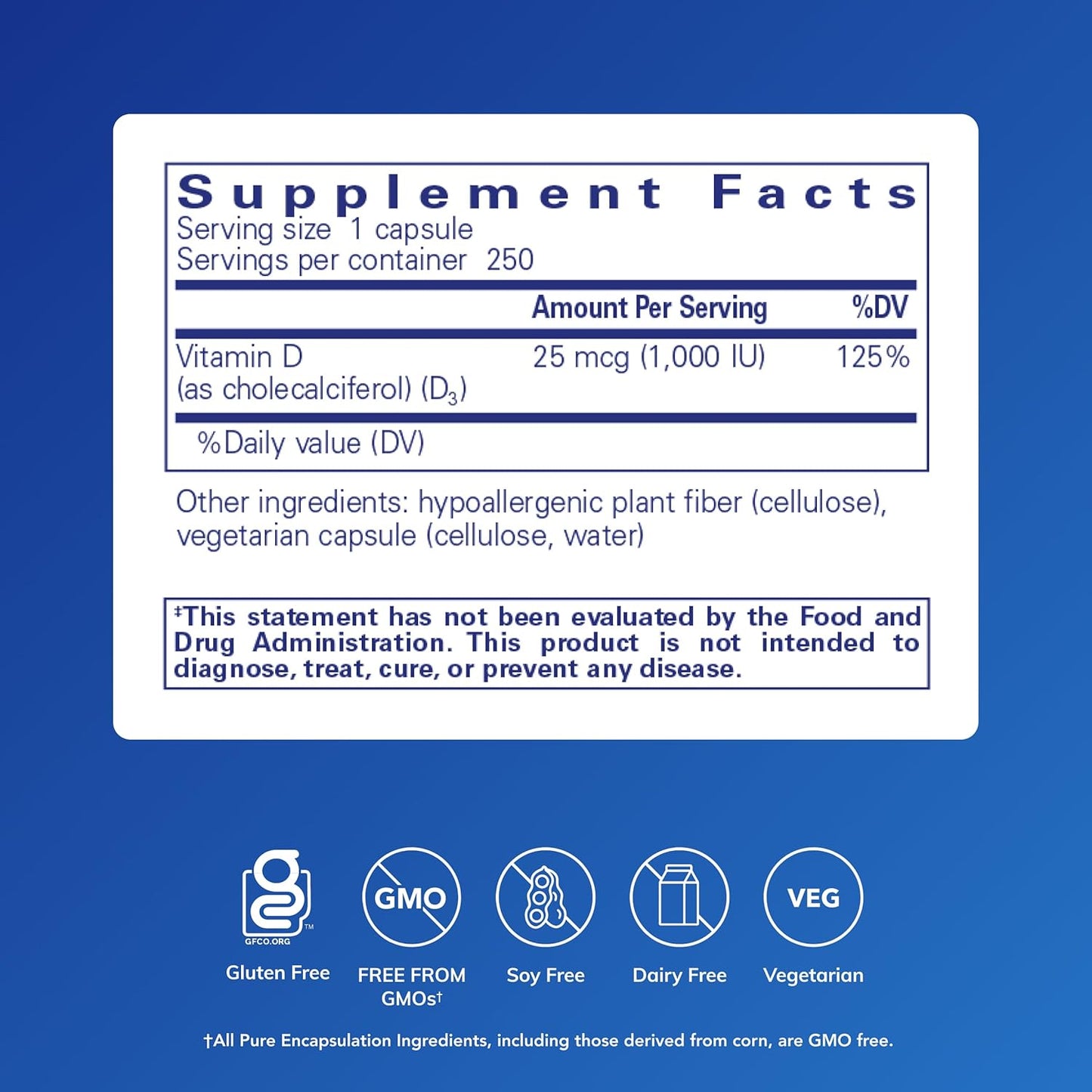 Pure Encapsulations Vitamina D3 25 mcg (1,000 UI) - Suplemento para...
