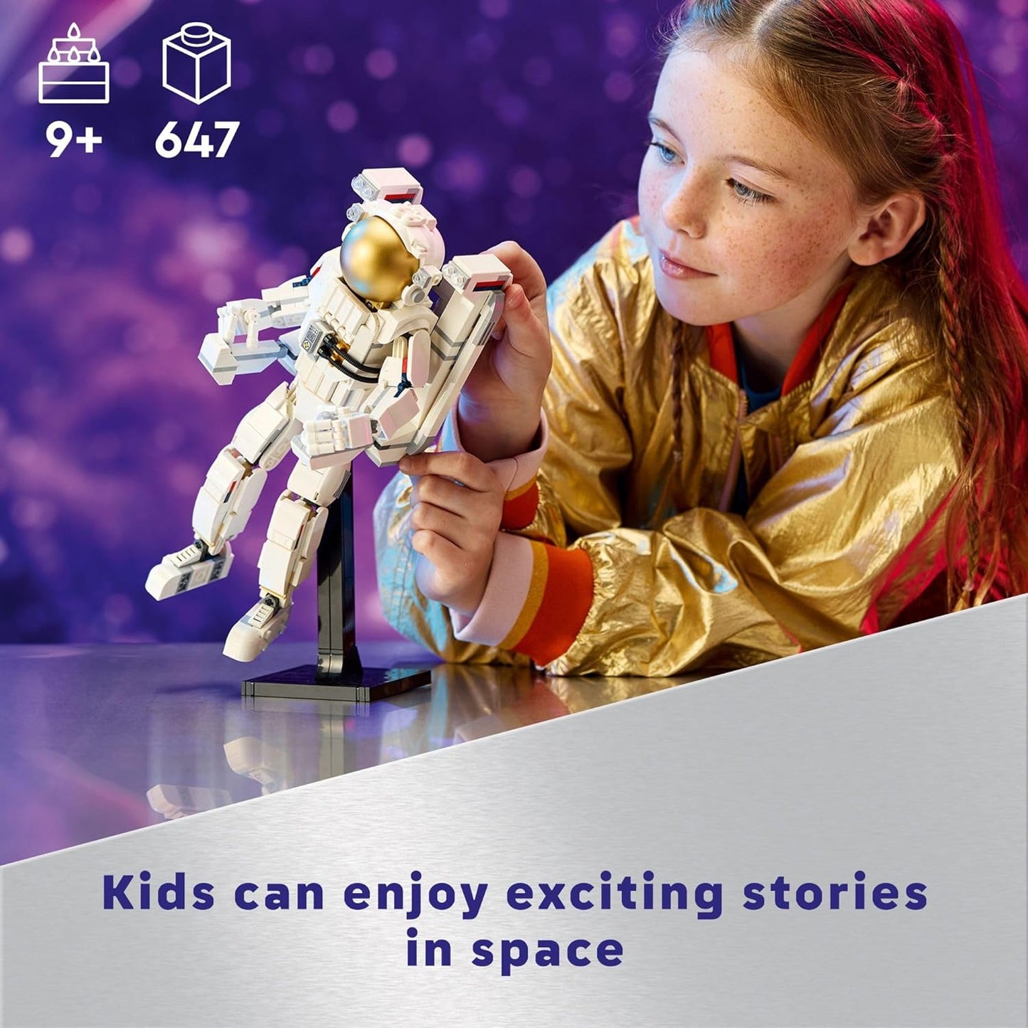 LEGO Creator 3 en 1 Juguete de Astronauta Espacial, Set de Construcción que se Transforma de Figura de Astronauta a Perro a Jet Víbora, Idea de Regalo con Temática Espacial para Niños y Niñas de 9