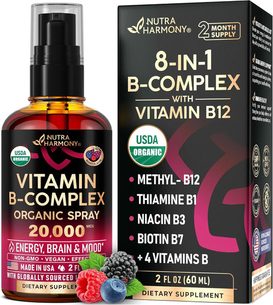 Spray Líquido de Vitamina B-Complex Orgánico USDA 8-en-1 - Ácido Pa...