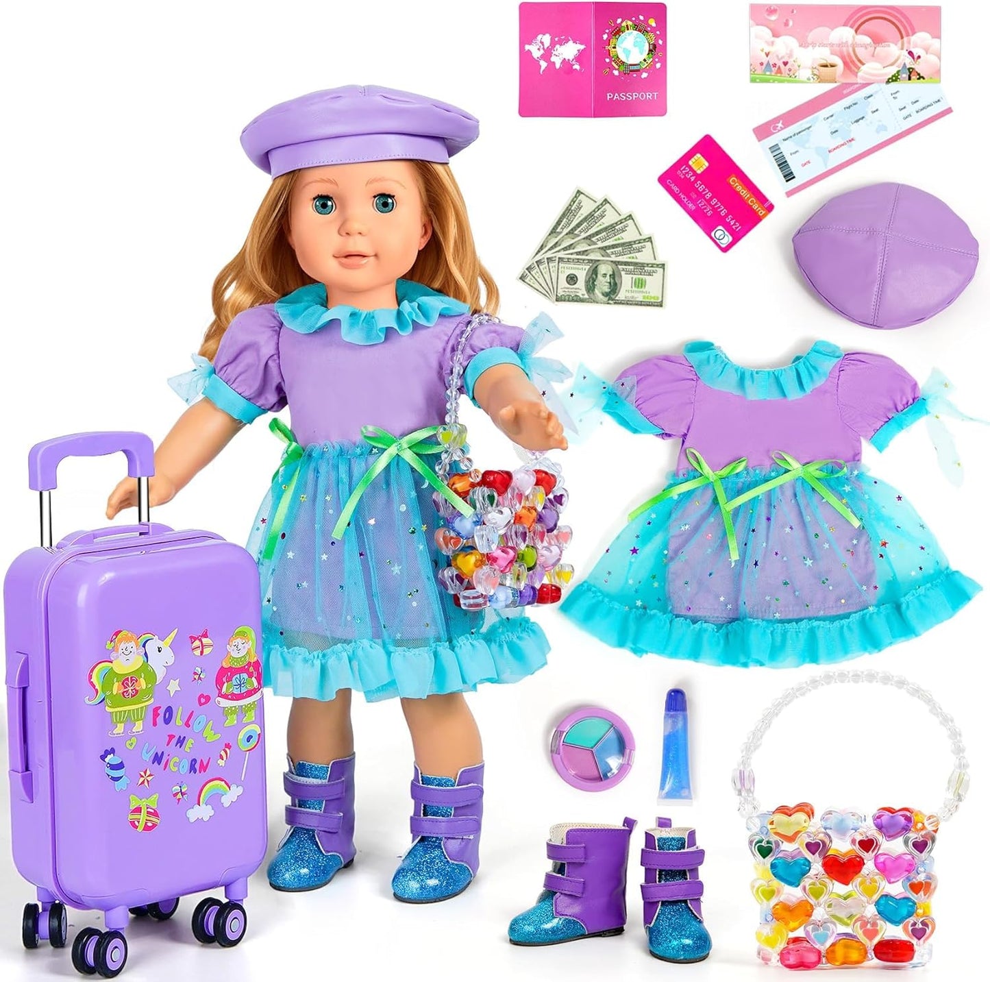 WONDOLL Ropa y accesorios para muñecas de 18 pulgadas, equipaje de...