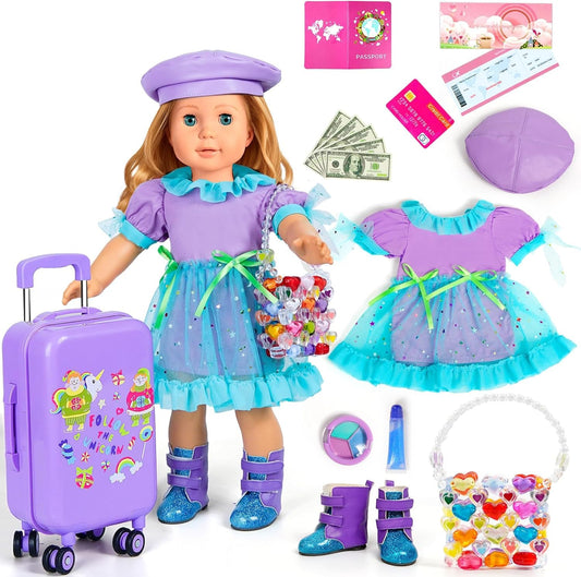 WONDOLL Ropa y accesorios para muñecas de 18 pulgadas, equipaje de...