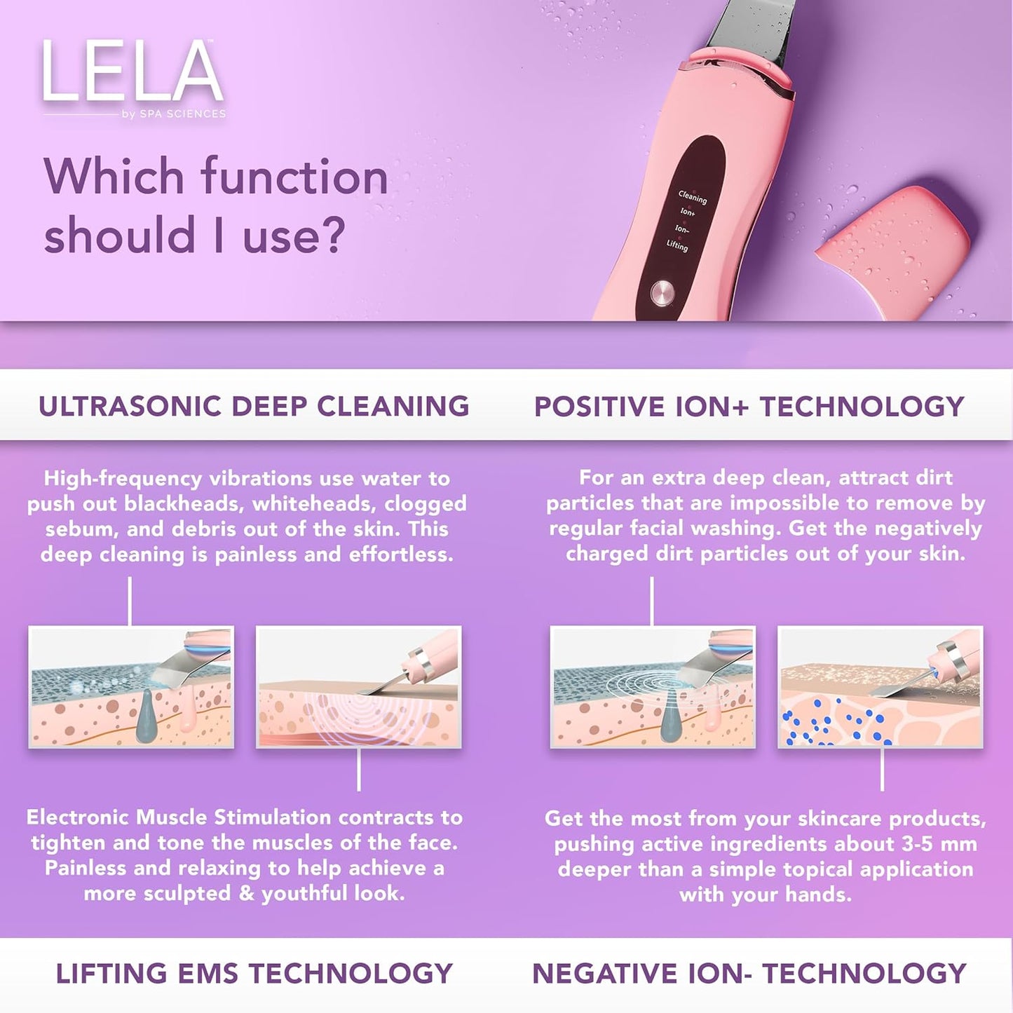 Spa Sciences - LELA - Espátula facial 4 en 1 para limpieza profunda...