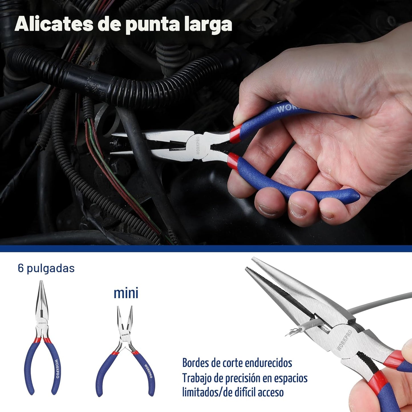 Juego de alicates WORKPRO de 7 piezas con junta de ranura, nariz la...