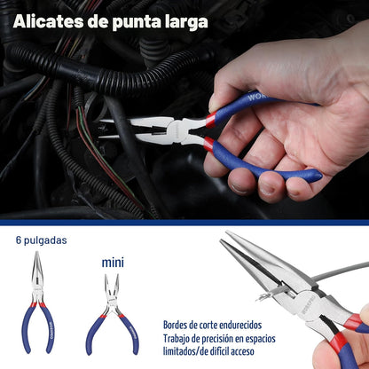 Juego de alicates WORKPRO de 7 piezas con junta de ranura, nariz la...