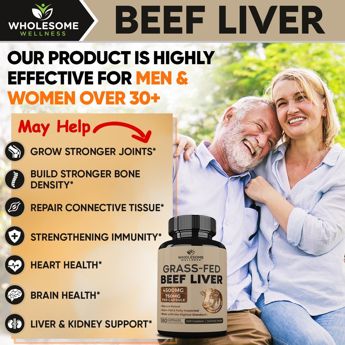 Wholesome Wellness Cápsulas de hígado de res alimentado con pasto (...