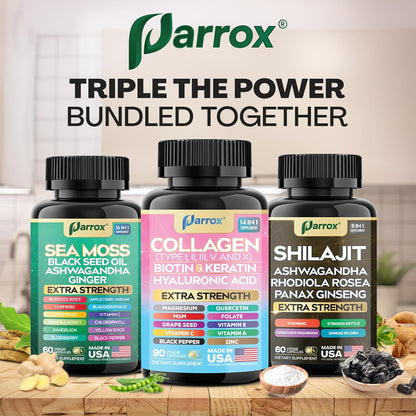 Parrox Ultimate Wellness Trio - Musgo marino, aceite de semilla neg...