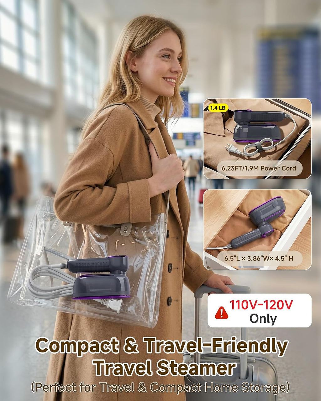 Vaporizador de viaje portátil para ropa 1200W 2 en 1 vapor de ropa...