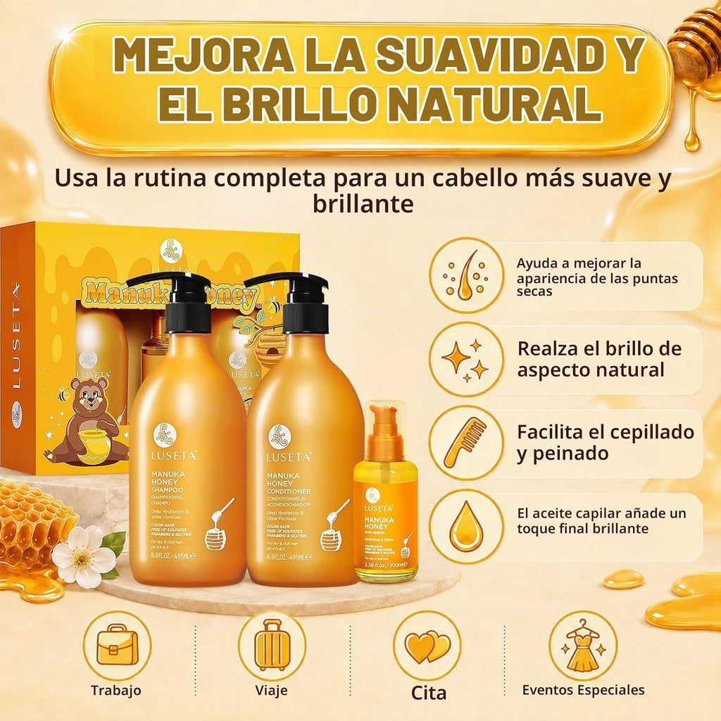 Luseta Manuka Honey - Set de regalo para el cuidado del cabello par...