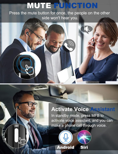 Auriculares Bluetooth V5.1, Auriculares Inalámbricos con Caja de Carga y Visualización de Batería, Auriculares Bluetooth con Micrófono con Cancelación de Ruido para Conducir, Oficina