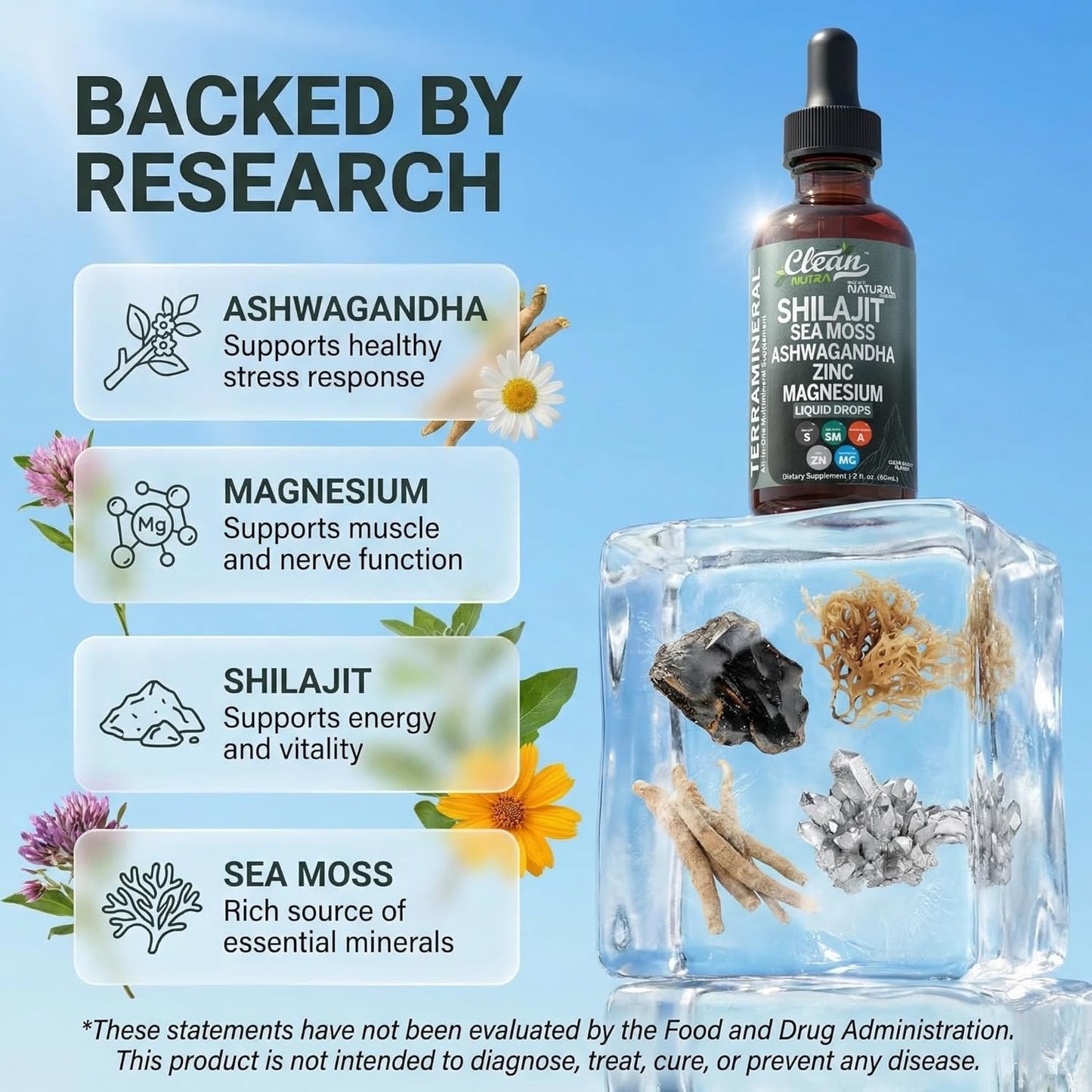 Gotas líquidas de Shilajit con musgo marino, Ashwagandha, Zinc, Mag...