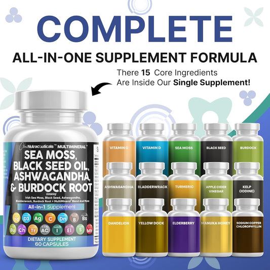 Clean Nutraceuticals Musgo Marino Aceite de Semilla Negra Ashwagand...