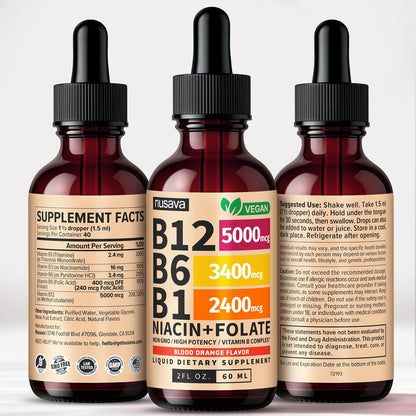 Paquete de 2 gotas líquidas de vitamina B12 y B6, complejo de vitam...