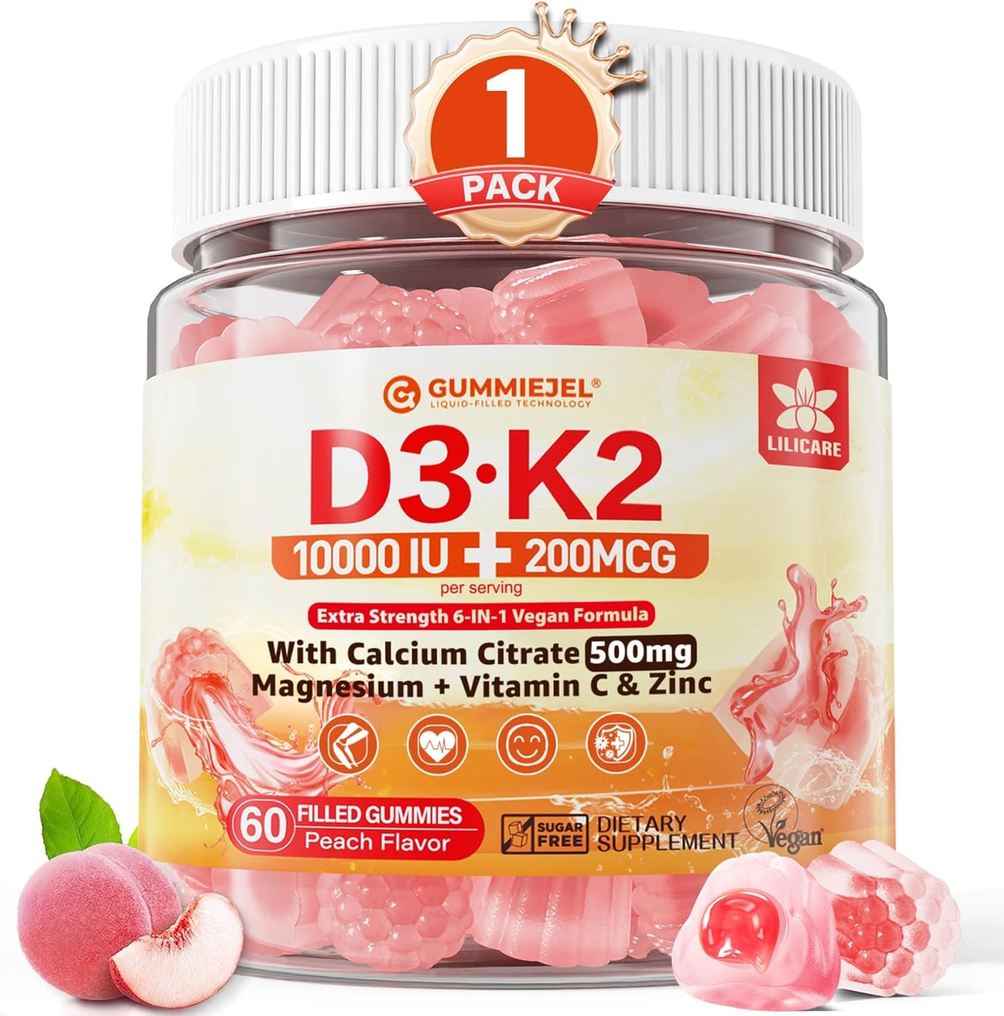 Gomas de vitamina D3 K2 5000UI \/ 10,000 UI con 500mg de calcio + K...