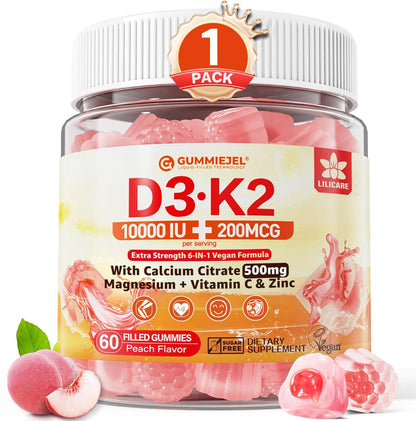 Gomas de vitamina D3 K2 5000UI \/ 10,000 UI con 500mg de calcio + K...